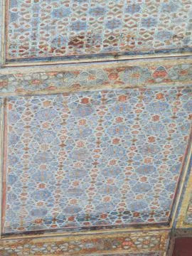 Islamic pattern on wooden ceiling decoration in chehel sotoun (sotoon) palace Stock Photos
