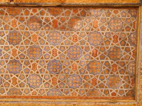 Islamic pattern on wooden ceiling decoration in chehel sotoun (sotoon) palace Stock Photos