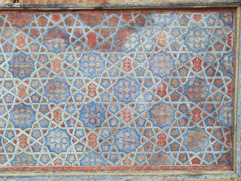 Islamic pattern on wooden ceiling decoration in chehel sotoun (sotoon) palace Stock Photos