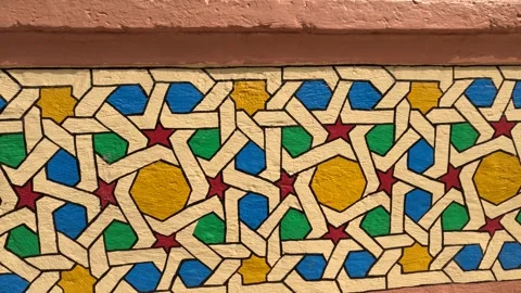 Islamic patterns painted on a wall, Arabic patterns. decoration of the Stock Footage 243243411