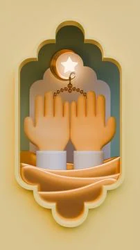 Islamic Pray Hand Gesture 3D Illustration Background Illustrazione stock