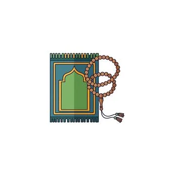 Islamic prayer mat and misbaha beads vector icon Stock Illustration