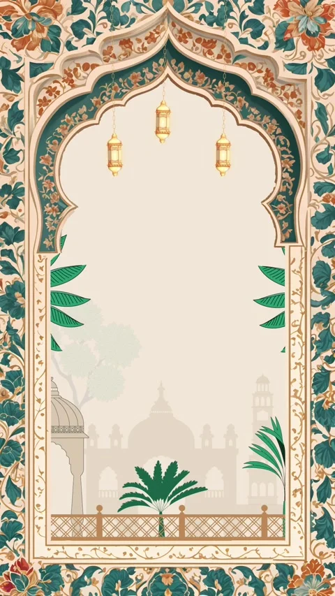 Islamic Prayer Mat Design with Mosque Arch and Floral Patterns. Stock Footage 319877931