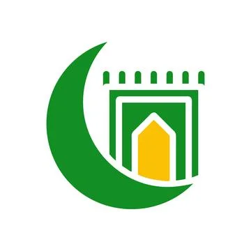 Islamic Prayer Mat Logo with Crescent Moon. Concept of Islam, prayer, faith.. Ilustração Stock
