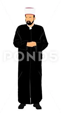 Islamic priest portrait, Muslim imam vector illustration ~ Clip Art ...