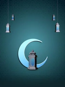Islamic Ramadan Background with Crescent Moon and Traditional Lanterns on T.. Stock Illustration