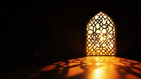 Islamic Ramadan background, radiant light emanating from an Islamic arch Stock Footage 296749733