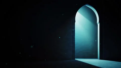 Islamic Ramadan background, radiant light emanating from an Islamic arch Stock Footage 296798053