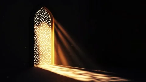 Islamic Ramadan background, radiant light emanating from an Islamic arch Stock Footage 296798054