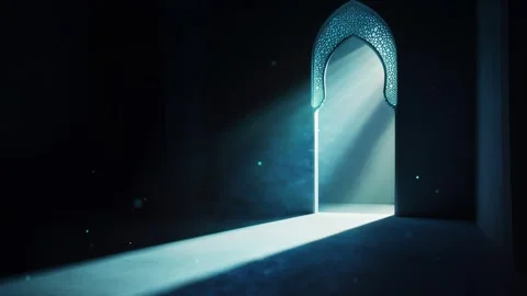 Islamic Ramadan background, radiant light emanating from an Islamic arch Stock Footage 296798057