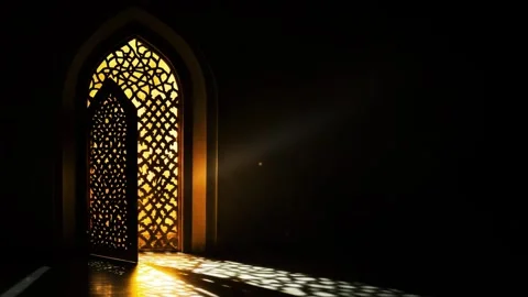 Islamic Ramadan background, radiant light emanating from an Islamic arch Stock Footage 296798058