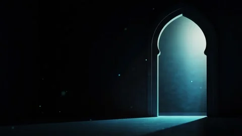 Islamic Ramadan background, radiant light emanating from an Islamic arch Stock Footage 296798061