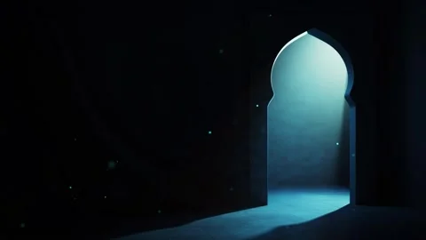Islamic Ramadan background, radiant light emanating from an Islamic arch Stock Footage 296798063