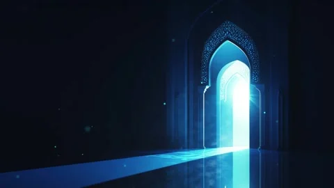 Islamic Ramadan background, radiant light emanating from an Islamic arch Stock Footage 296798067