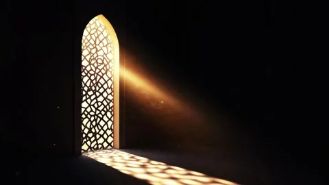 Islamic Ramadan background, radiant light emanating from an Islamic arch Stock Footage 296798070