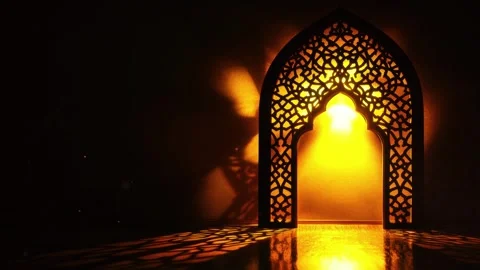 Islamic Ramadan background, radiant light emanating from an Islamic arch Stock Footage 296798072