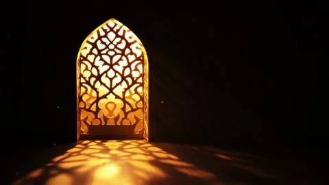 Islamic Ramadan background, radiant light emanating from an Islamic arch Stock Footage 296798073