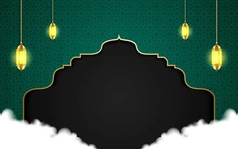 Islamic Ramadan celebration poster template design with golden frame and la.. Stock Illustration