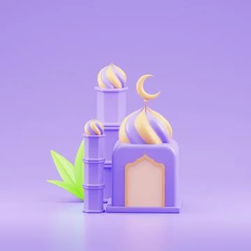 Islamic ramadan greeting background with cute 3d mosque and islamic crescen.. Stock Illustration