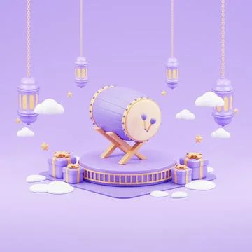 Islamic ramadan greeting background with cute 3d mosque and islamic crescen.. Stock Illustration