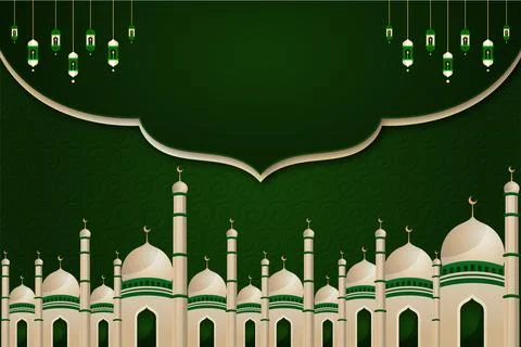 Islamic Ramadan Kareem Background with Mosque Domes and Decorative Text Frame Stock-Illustration