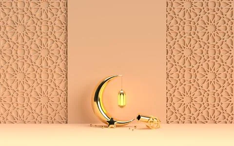 Islamic Ramadan lantern with half moon Stock Illustration