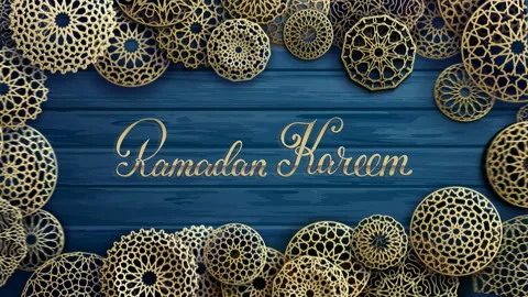 Islamic round pattern gold animation on blue wooden planks background. Ramadan Stock Footage 149377278