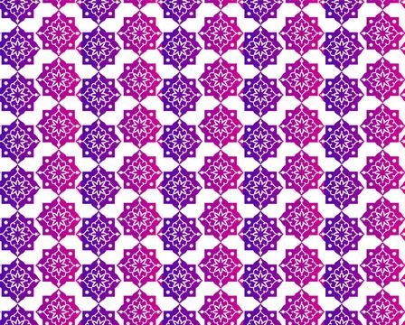 Islamic Seamless pattern with geometric floral tiles in pink and purple gra.. Stock Illustration