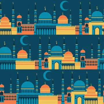 Islamic seamless pattern with mosques in flat design style Illustrazione stock