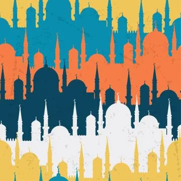 Islamic seamless pattern with mosques in flat design style Stock Illustration