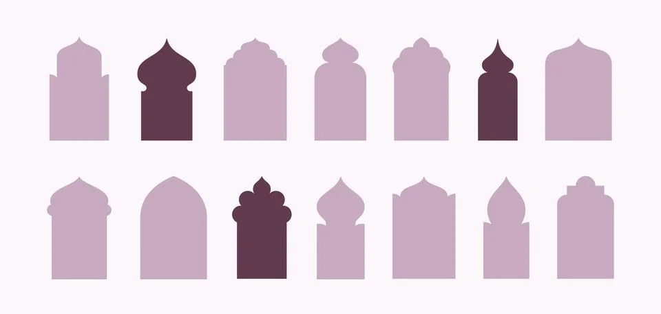 Islamic shape frame window illustrations collection. Arabian architecture Illustrazione stock