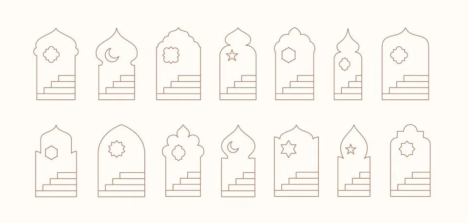Islamic shape frame window illustrations collection. Arabian architecture Illustrazione stock