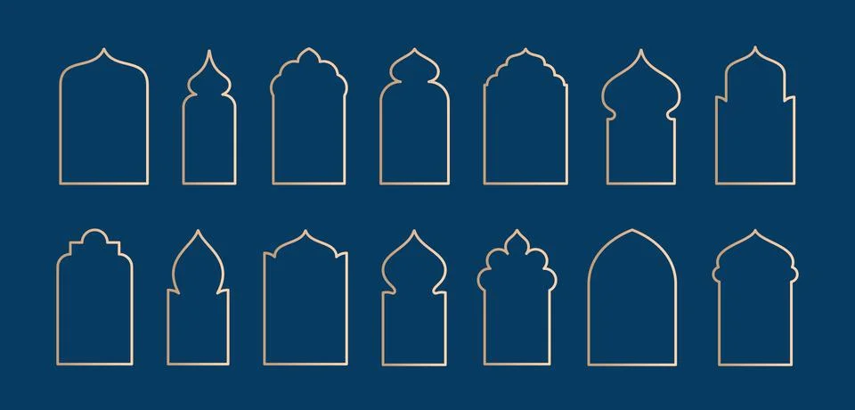 Islamic shape frame window illustrations collection. Arabian architecture Illustrazione stock