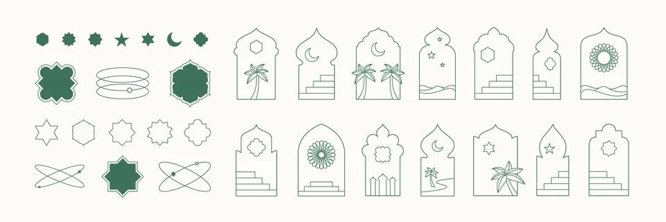 Islamic shape frame window illustrations collection. Arabian architecture Illustrazione stock