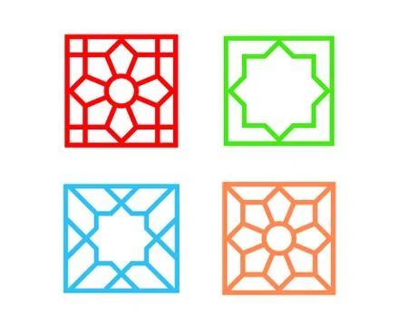 Islamic square tile pattern on white, vector art Stock Illustration