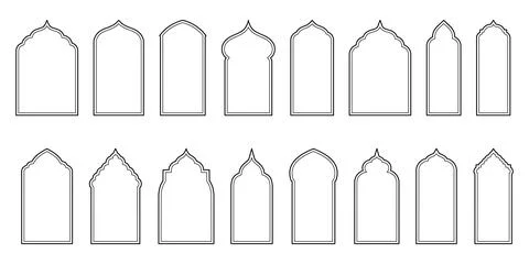 Islamic Style Doors outline Frames Design Template. A Collection of Line Orie Stock Illustration