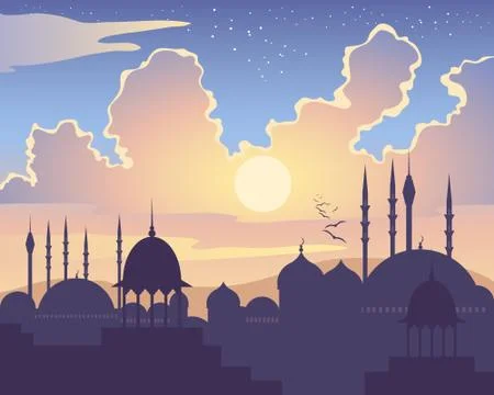 Islamic sunset Illustrazione stock