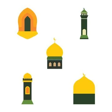 Islamic Symbol Elements of Dome Mosque Building with Minaret in Ramadan Theme Stockillustratie