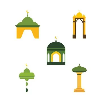 Islamic Symbol Elements of Dome Mosque Building with Minaret in Ramadan Theme Stockillustratie