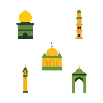 Islamic Symbol Elements of Dome Mosque Building with Minaret in Ramadan Theme Stock Illustration