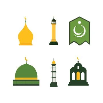 Islamic Symbol Elements of Dome Mosque Building with Minaret in Ramadan Theme Illustrazione stock