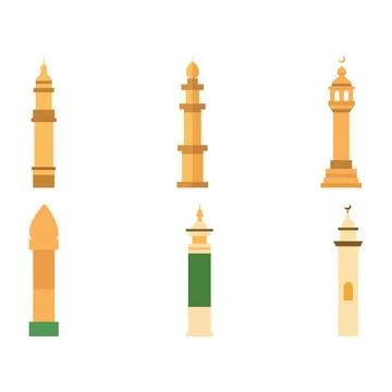 Islamic Symbol Elements Set of Golden Minaret Mosque Tower Stock Illustration