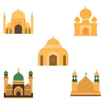 Islamic Symbol Elements Set of Golden Mosque Building Architecture in Ramad.. Stock Illustration