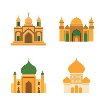 Islamic Symbol Elements Set of Golden Mosque Building Architecture in Ramad.. Illustrazione stock