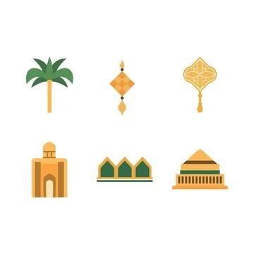 Islamic Symbol Elements Set of Mosque Ornament Plant Decoration in Arab Mid.. Stockillustratie
