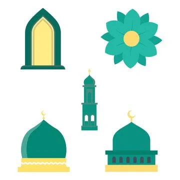 Islamic Symbol Elements Set of Mosque Dome Minaret Building Architecture in.. Stock Illustration