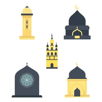 Islamic Symbol Elements Set of Mosque Dome Minaret Building Architecture in.. Stock Illustration
