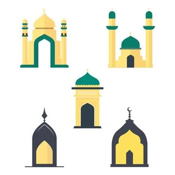 Islamic Symbol Elements Set of Mosque Dome Minaret Building Architecture in.. 스톡 일러스트