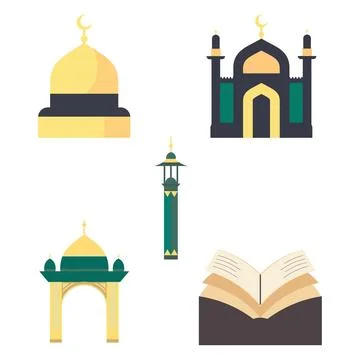 Islamic Symbol Elements Set of Mosque Dome Minaret Building Architecture in.. Stock Illustration