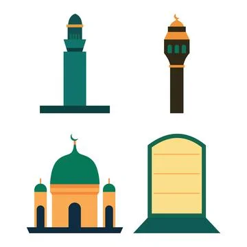Islamic Symbol Elements Set of Mosque Dome Minaret Tower Building Worship i.. Stock Illustration